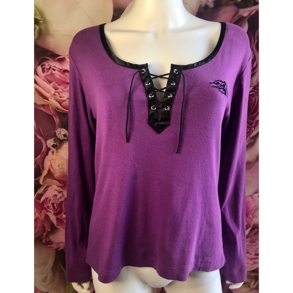 Harley Davidson Purple Lace Up Top